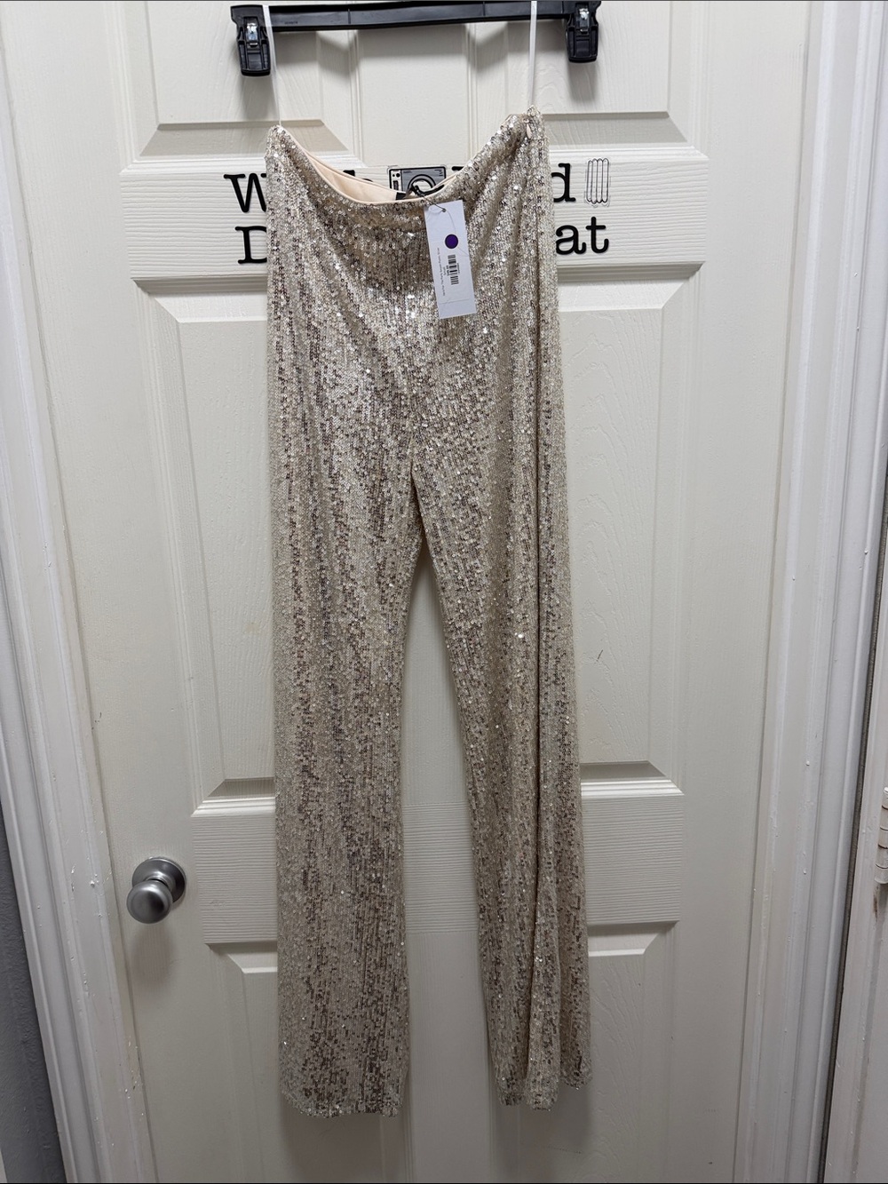 Aakaa Sequin Wide-Leg Pants in Champagne Gold